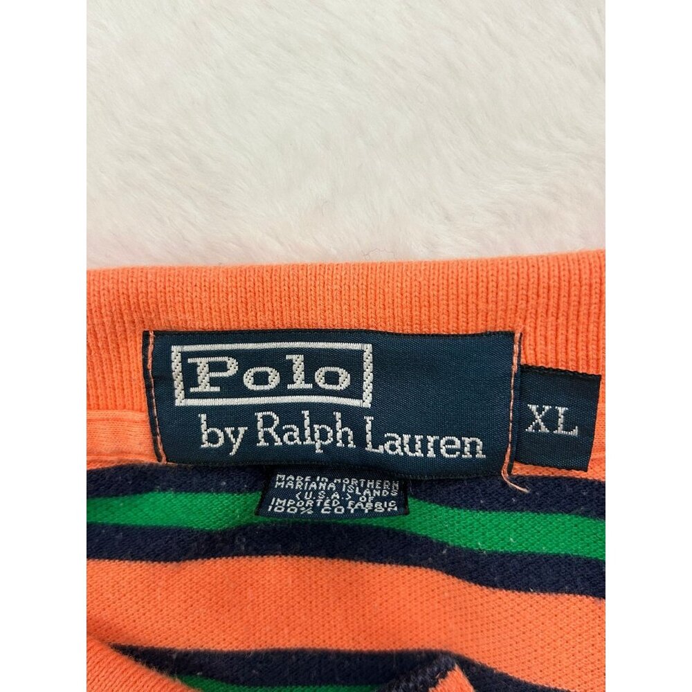 Polo Ralph Lauren Shirt Men's XL Orange Striped Casual Athleisure Vintage - Picture 4 of 10